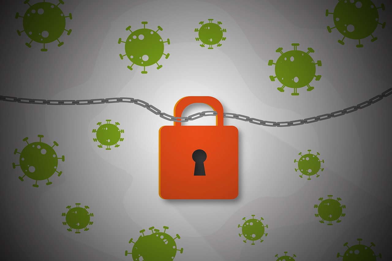 Lockdown Corona-Virus Vorhängeschloss Sperre Kette Lockdown Corona-Virus Vorhängeschloss Sperre Kette